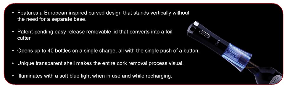 Ozeri OW02A-B Nouveaux Electric Wine Opener with Removable Free Foil Cutter, Elegant Black