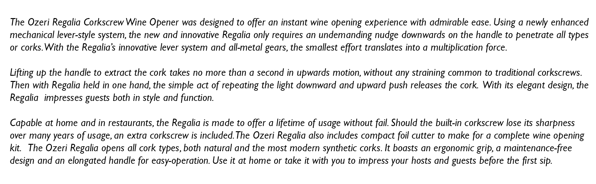 Ozeri REGALIA Corkscrew Wine opener