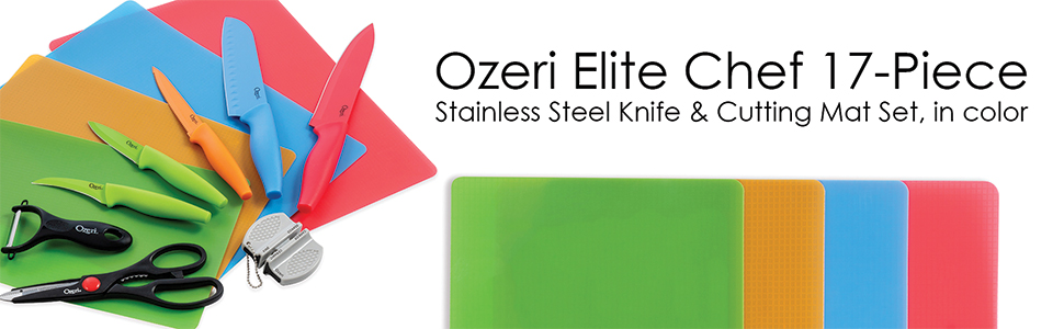 Ozeri Elite Chef 15-Piece Stainless Steel Knife & Cutting Mat Set, in Color
