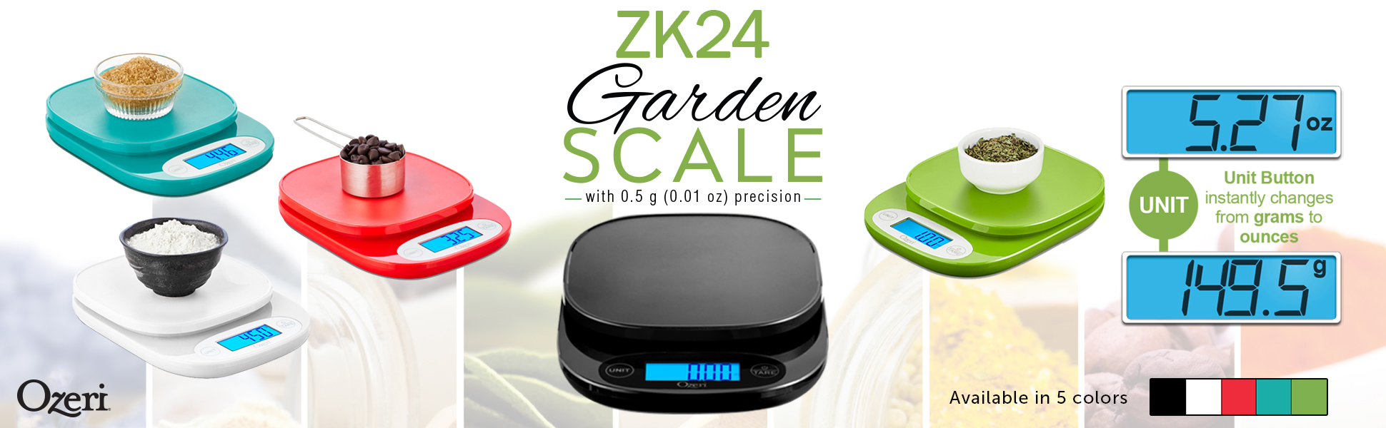 Ozeri ZK24 Garden and Kitchen Scale, with 0.5 g (0.01 oz) Precision Weighing Technology, in Black