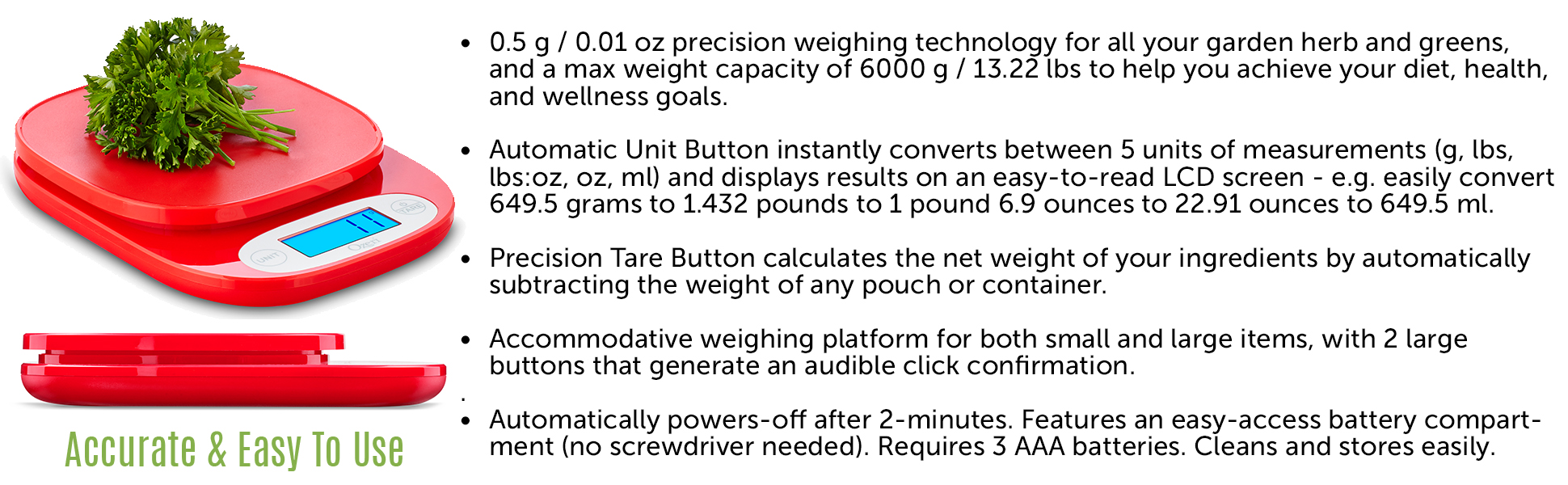 Ozeri ZK24 Garden and Kitchen Scale, with 0.5 g (0.01 oz) Precision Weighing Technology, in Black