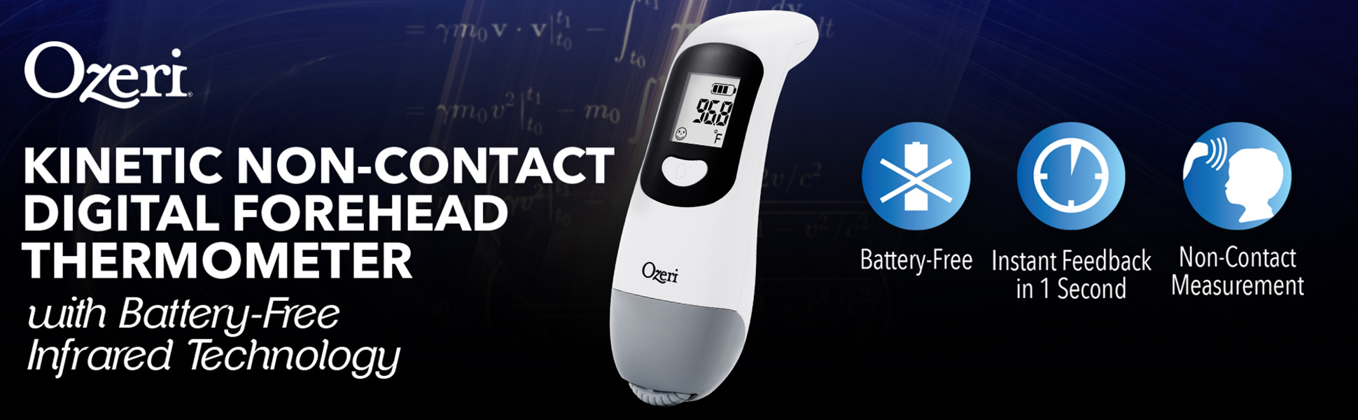 Ozeri Kinetic Non-contact Forehead Thermometer with Battery-Free Infrared Technology Ozeri Kinetic Non-contact Forehead Thermometer with Battery-Free Infrared Technology
