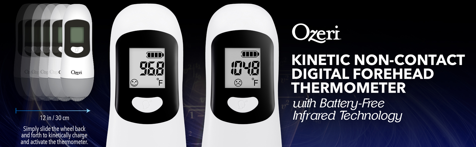 Ozeri Kinetic Non-contact Forehead Thermometer with Battery-Free Infrared Technology Ozeri Kinetic Non-contact Forehead Thermometer with Battery-Free Infrared Technology