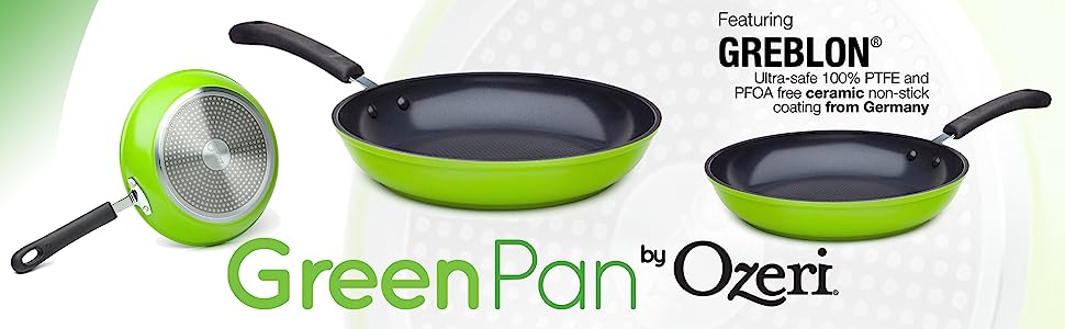  12 Green Ceramic Frying Pan by Ozeri – 100% PTFE, PFC
