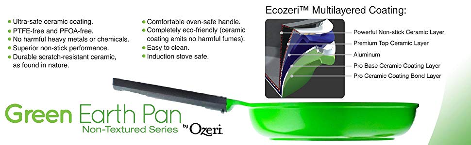 100 /% PTFE und PFOA-frei Ozeri Green Earth Wok 35,6 cm mit glatter Keramik-Antihaftbeschichtung